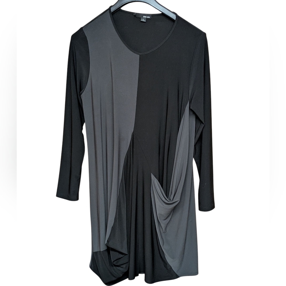 Sun Kim Lagenlook Colorblock Black and Gray Dress Size Large